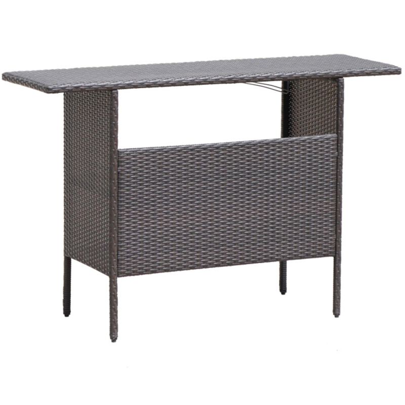 Hivvago Outdoor Patio Wicker Bar Table with Metal Shelves