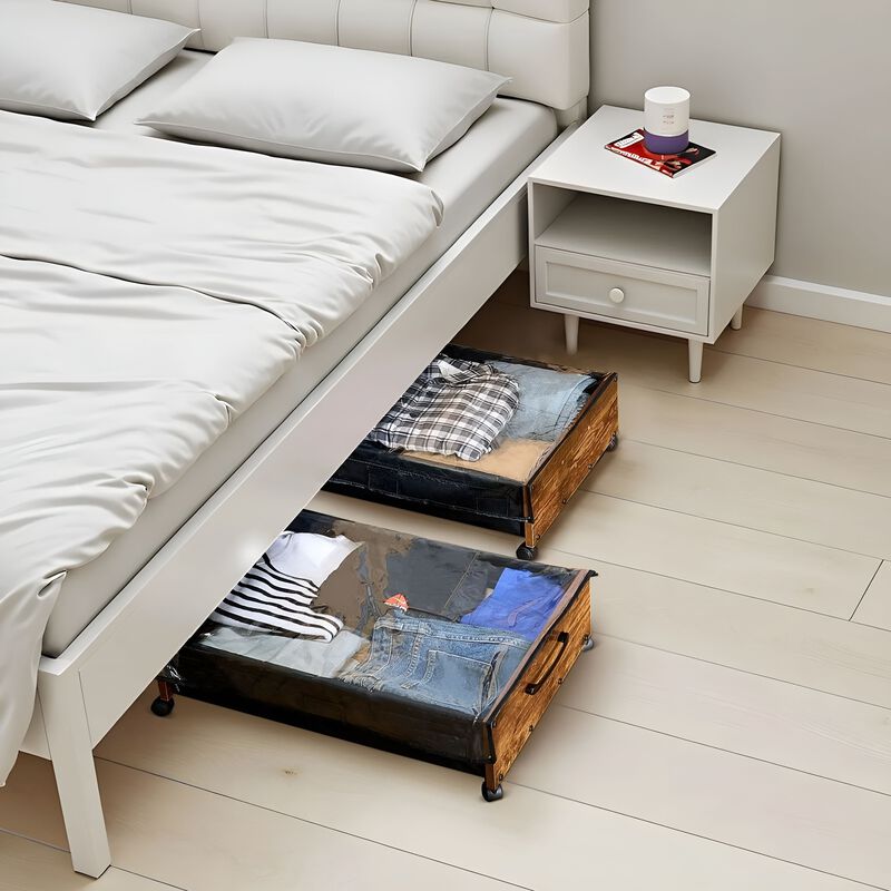 2 Pack Under Bed Storage Bins with Wheels, Rolling Organizer for Clothes Shoes image number 1