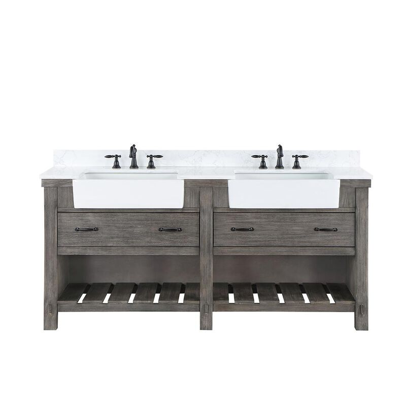 Vinnova Design Double Bath Vanity with Composite Stone Top, White Farmhouse Basin