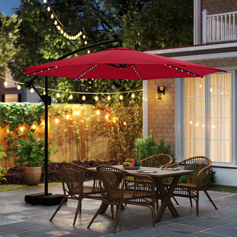 10-Ft Solar Offset Hanging Patio Umbrella with LED Lights and Base image number 1