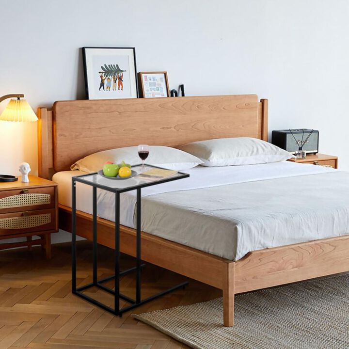 Hivvago Sofa End Table Coffee Side Table with Glass Top