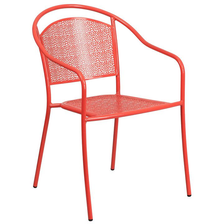 Flash Furniture Commercial Grade Coral Indoor-Outdoor Steel Patio Arm Chair with Round Back