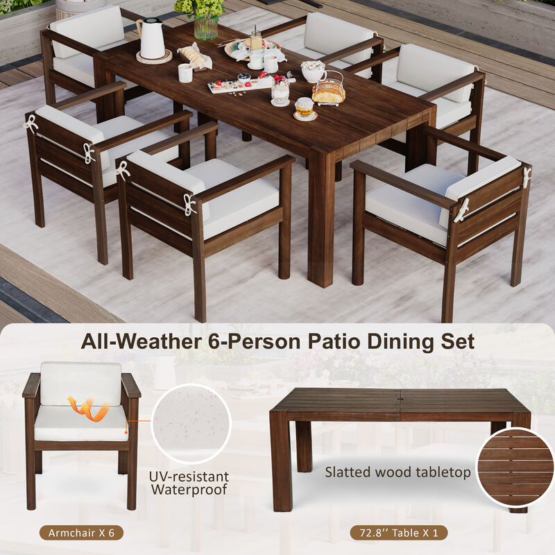 Whisen 7-Piece Outdoor Dining Set for 6 with Beige Fabric Cushions & 70.8" Rectangle Table image number 4