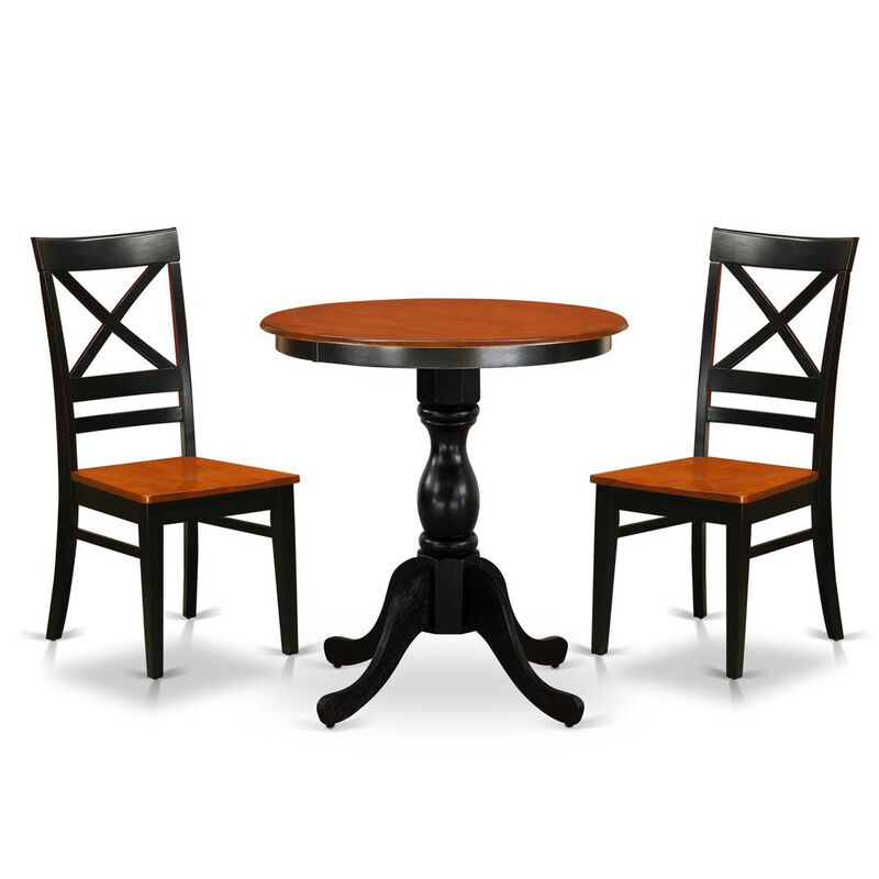 East West Furniture 3-Piece Dining Table Set Consist of Dining Table and 2 Wooden Chairs with X Back - Black Finish