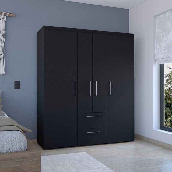 Valier Wardrobe, Deluxe Armoire with Multiple Storage Options and Metal Accents, Black -Bedroom