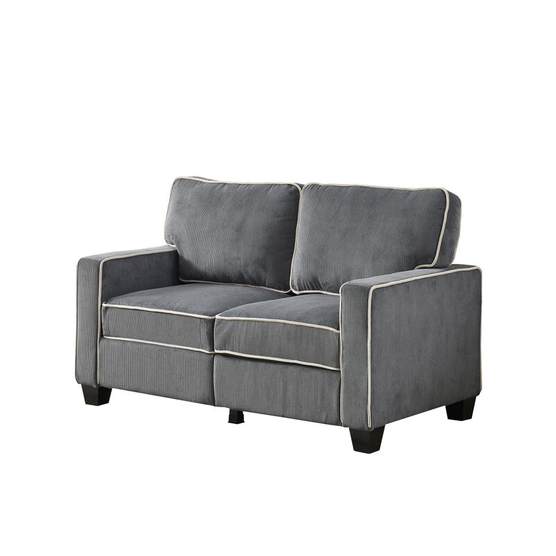 Living Room Sofa Loveseat with Storage Dark Grey Corduroy image number 1