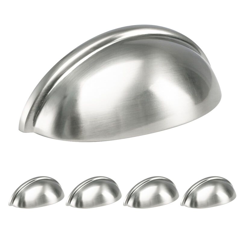 HOMOTEK 5 Pack Drawer Bin Cup Pulls Dresser Pulls for Cabinets Shiny Bright Brushed Satin Nickel - 3 Inch Hole Centers Furniture