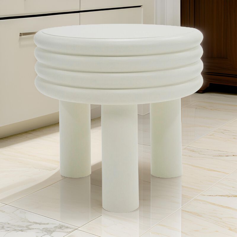 Cid Finley 20 Inch Side End Table, Round Tiered Design, White Gloss Wood