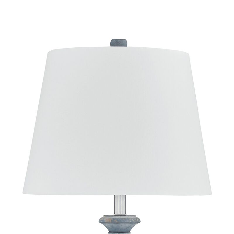 Rick 32 Inch Table Lamp, White Empire Fabric Shade, Turned Blue Terracotta - Benzara