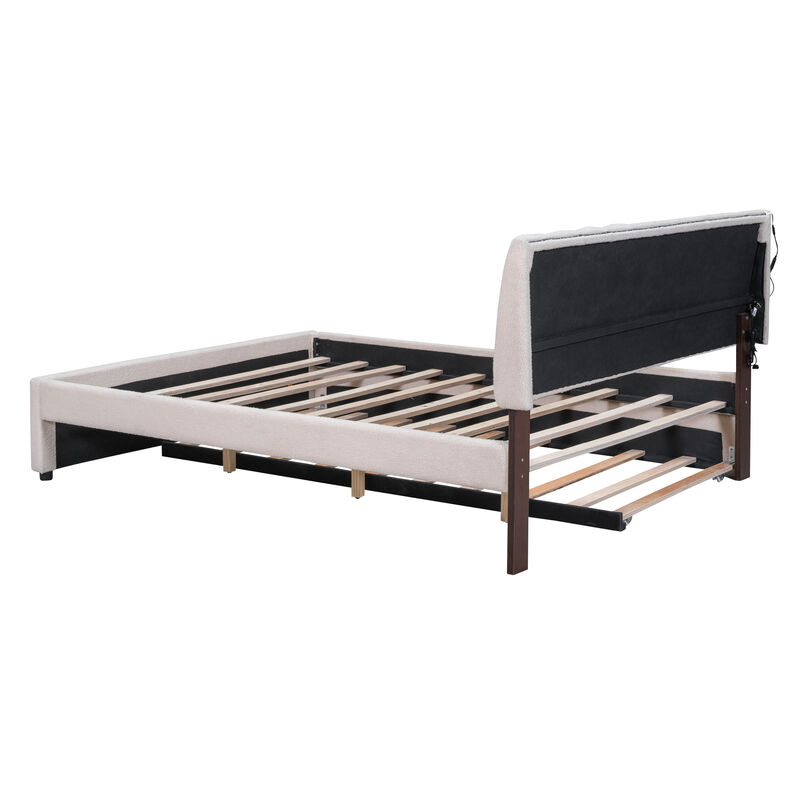 Merax Teddy Fleece Upholstered Platform Bed with Trundle