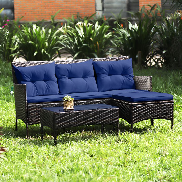 3 Piece Outdoor Patio Furniture Set with 5 Cushions for Backyard and Deck
