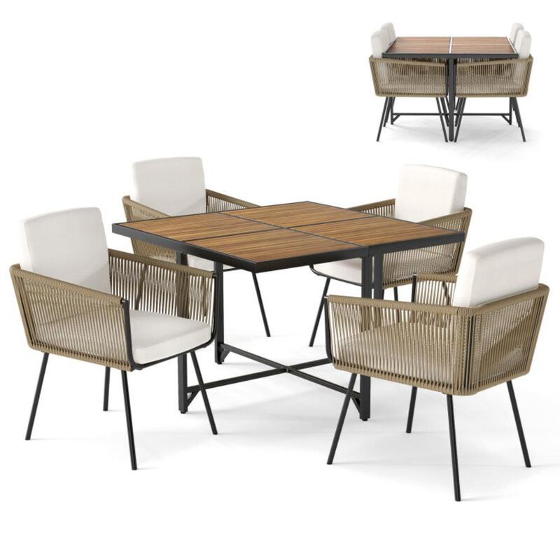 Hivvago 5 Pieces Patio Dining Set with Acacia Wood Tabletop