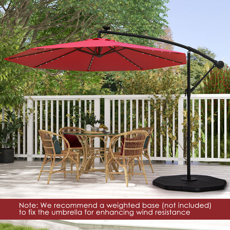 Solar-Powered LED Patio Umbrella with 40 Lights &ndash; Offset Design & Cross Base