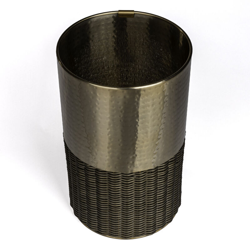 Asher Modern 2-Tone Faux Wicker/Metal Cylinder Waste Basket image number 5