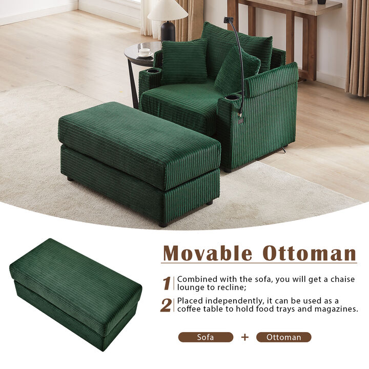 Merax Modern Style Single Sofa Couch with A Movable Ottoman