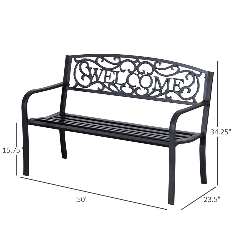 Welcoming Garden Duo: 50" Cast Iron Vine-Decorated Bench for Patio Seating
