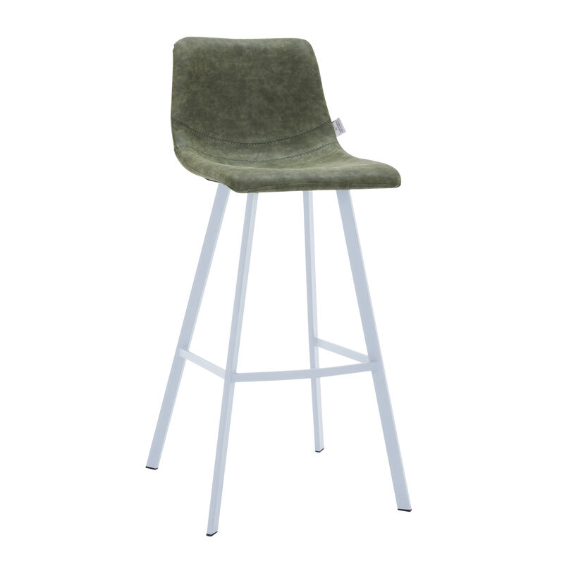LeisureMod Elland 41" Upholstered Leather Bar Stool with Iron Legs - Modern White Base and Footrest Counter Height Stool for Kitchen, Bar, and Pub