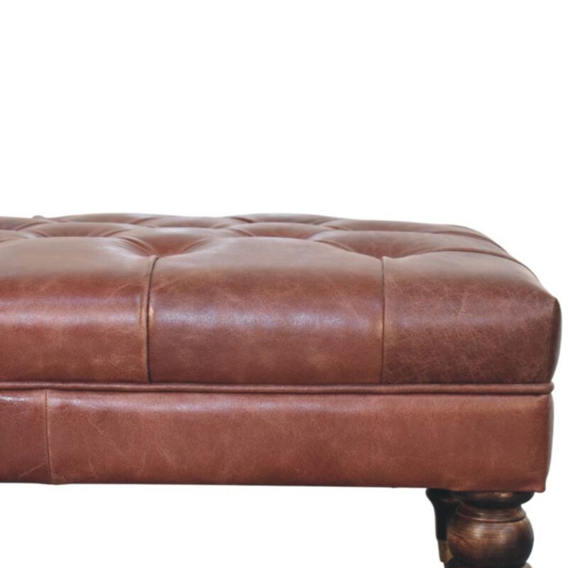 Artisan Furniture Solid Wood Leather Ottoman with Castor Legs