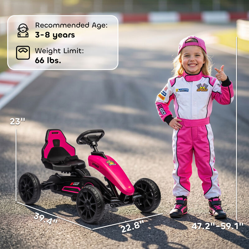BreeBe Kids Pedal Go Kart w/ Swing Axle, Shock-Absorbing Wheels image number 2