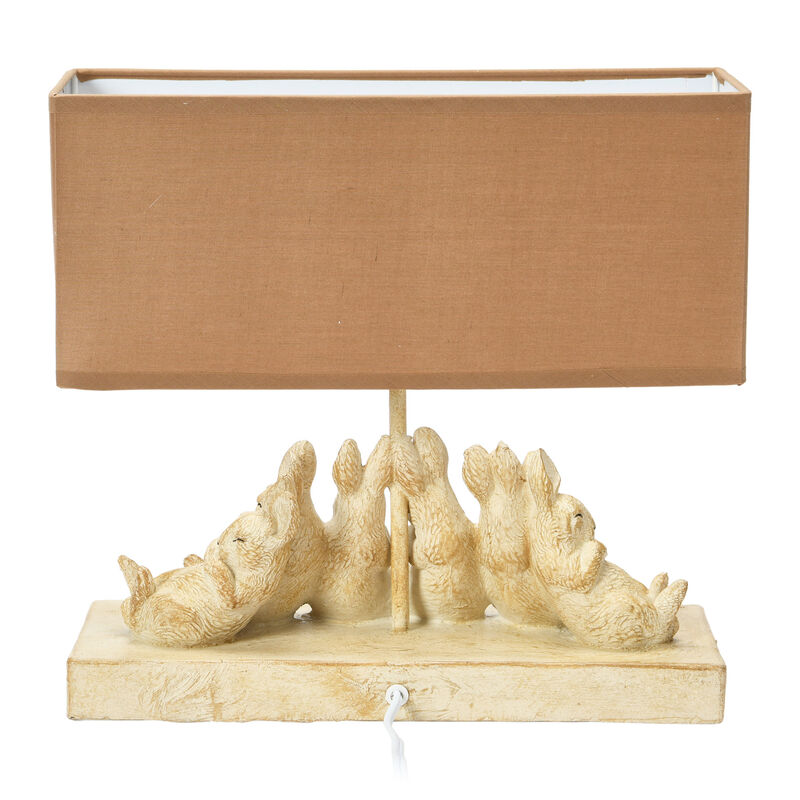 Resin Rabbit Table Lamp with Rectangle Linen Shade, Bronze Finish image number 3