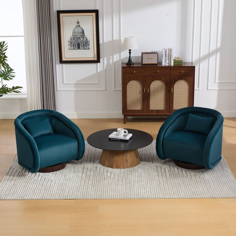 Envelor Luxury Boucle Velvet 360&deg; Swivel Barrel Accent Chair image number 5