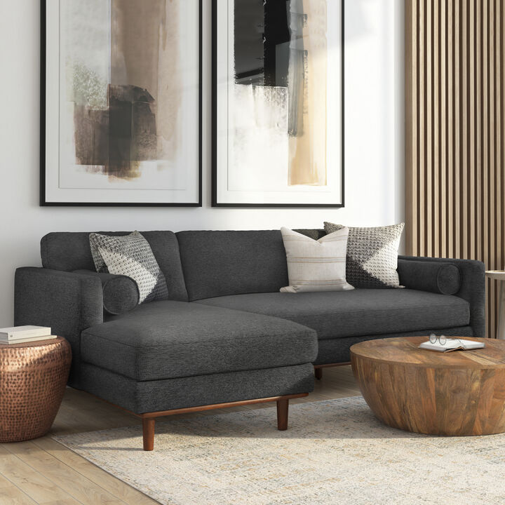 Morrison Mid Century Left Sectional 102 inch Wide Sofa Sectional in Charcoal Grey Woven-Blend Fabric