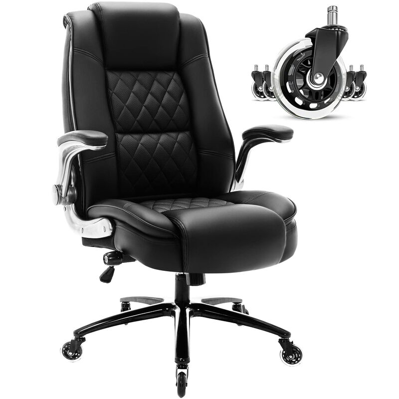 EZAKI High Back Office Chair-Flip-up Arms Executive Computer Desk Chair, Built-in Lumbar Support Thick Padded Adjustable Rock Te