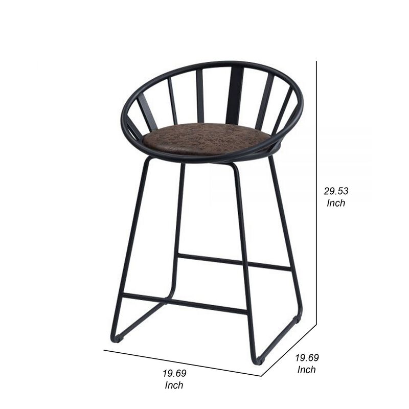 Nori 23 Inch Counter Height Chair, Set of 2, Pyramid, Faux Leather, Black - Benzara