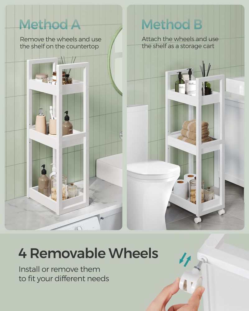 3-Tier Wicker Rolling Cart on Wheels for Easy Storage and Organization