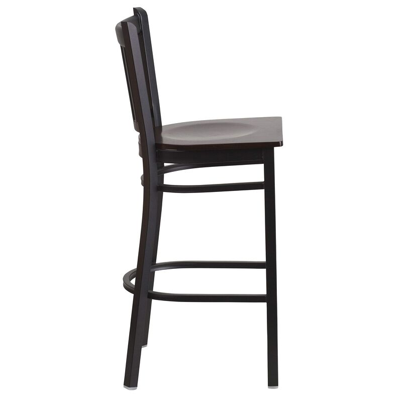 Flash Furniture HERCULES Series Black Vertical Back Metal Restaurant Barstool - Walnut Wood Seat