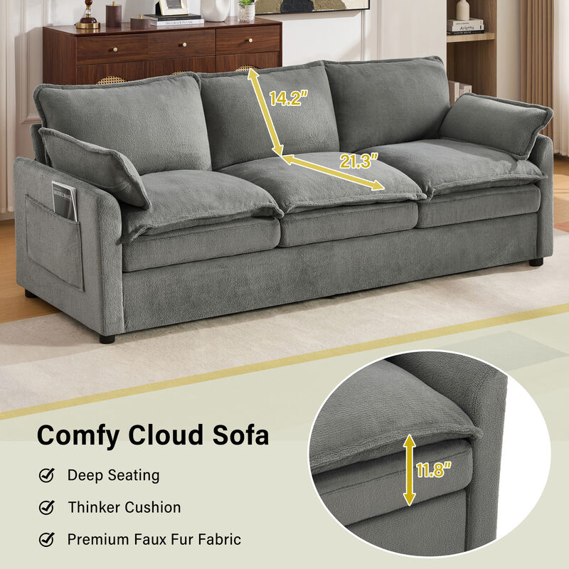 Merax Faux Fur 3-Seater Sofa with Double-Layer Cushion image number 4