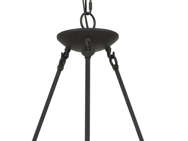 9 Bulb Round Metal Chandelier with Candle Lights and Wooden accents, Black - Benzara image number 2
