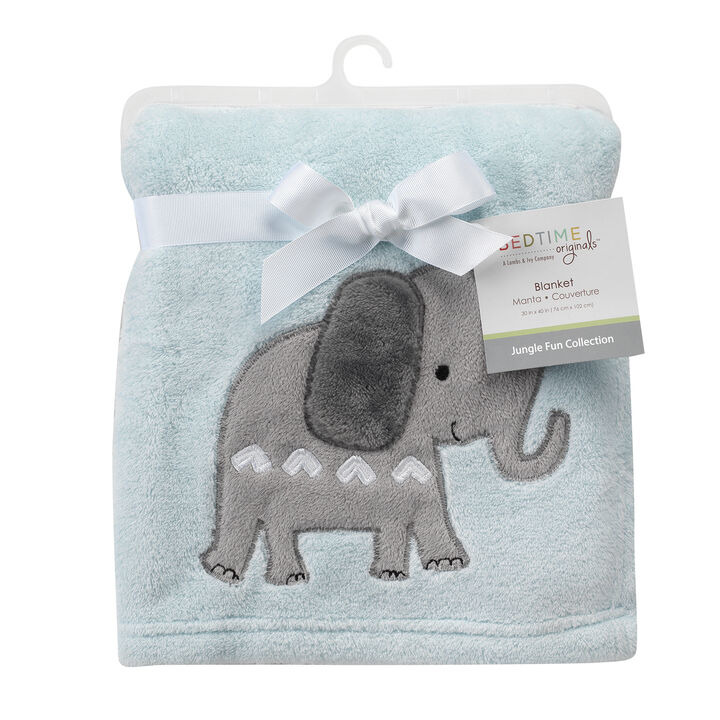 Bedtime Originals Jungle Fun Blue/Gray Safari Elephant Baby Blanket