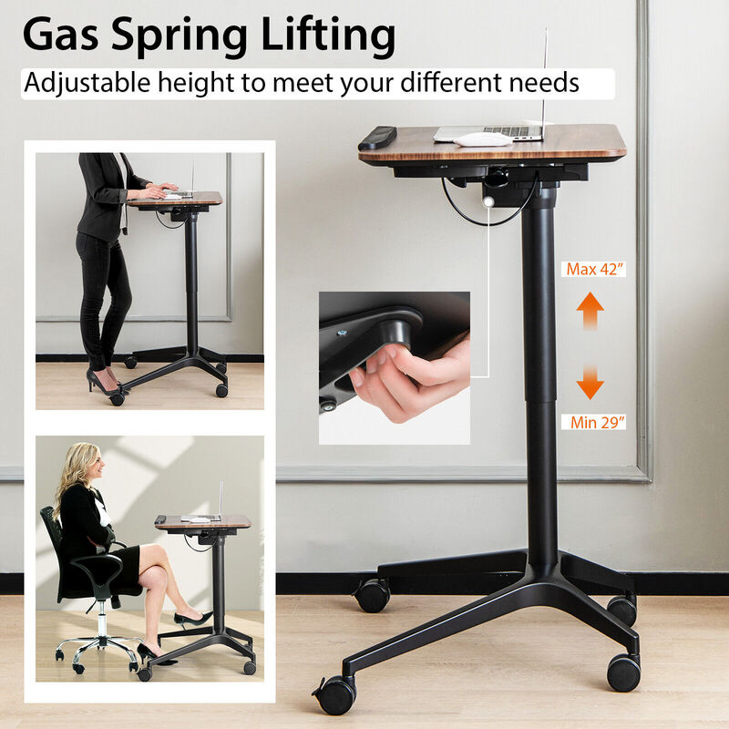 Pneumatic Standing Desk with Anti-fall Baffle and Cup Holder