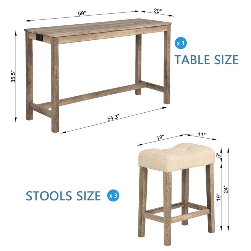Kepfuf 4‑Piece Farmhouse Bar Table Set image number 9