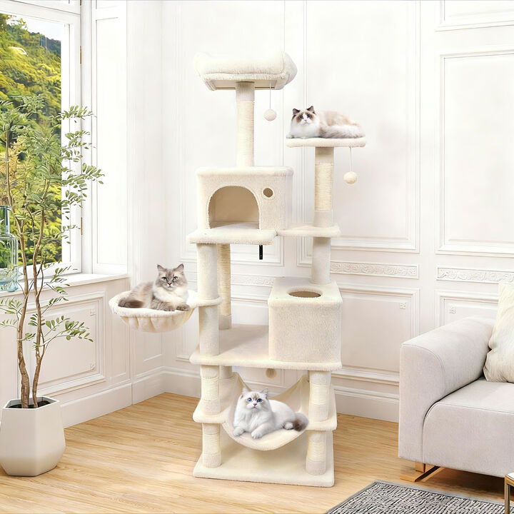 66" Multi-Level Cat Tower with Dual Condos and Sisal Scratching Posts
