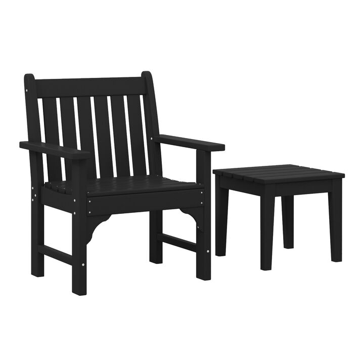 WestinTrends Outdoor Patio 2-Piece HDPE Adirondack Garden Chair with Square Adirondack Side Table Set