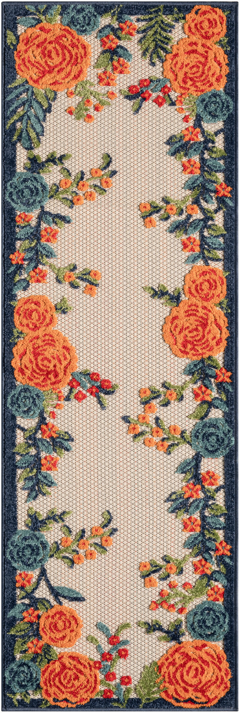 HomeRoots 6' Red Beige Blue Orange And Red Floral Indoor Outdoor Runner Rug image number 2