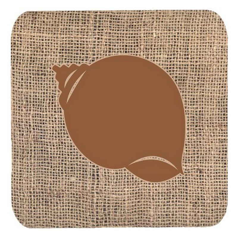 Caroline's Treasures BB1099-BL-BN-FC Shell Burlap and Brown Foam Coasters (Set of 4), 3.5 H x 3.5 W, Multicolor