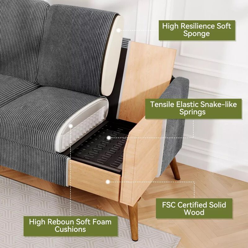 68" Loveseat Sofa, 2-Seater Couch for Small Spaces, Mid Century Modern Love Seat Tool-Free Assembly image number 6