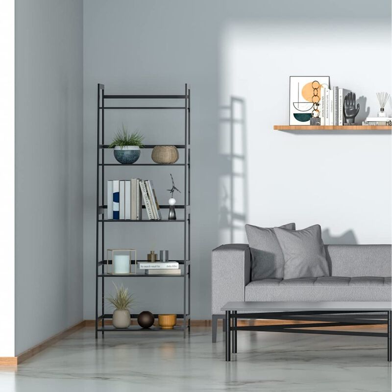 Ladder Shelf, 5 Tier Black Bookshelf, Modern Open Bookcase for Bedroom, Living Room, Office, Black
