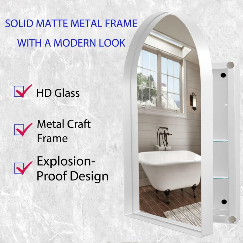ELEMENT ACE Arched Recessed Medicine Cabinet with Mirror and Adjustable Shelves for Modern Bathroom Storage Solutions image number 6