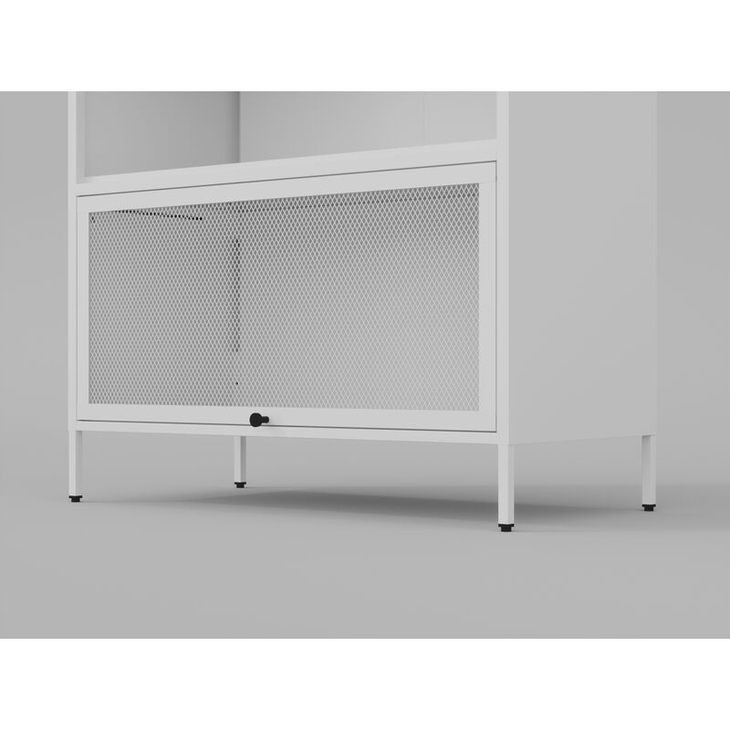 White 3-Tier Buffet Cabinet: Detachable, Folding Mesh Doors, Sturdy Steel Construction with Excellent Load-Bearing Capacity