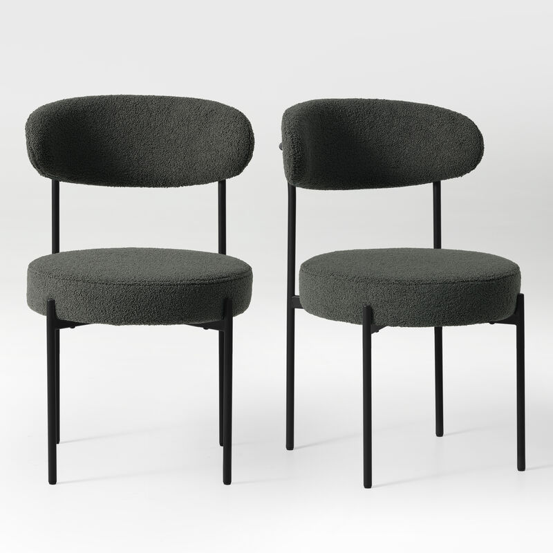 WestinTrends Mid-Century Modern Upholstered Sherpa Round Dining Chairs (Set of 2)