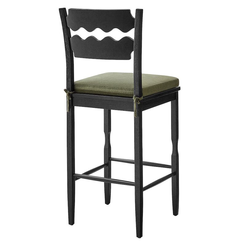 Jax Oak Wood Bar Stool With Wavy Razor Back and Cushion image number 4