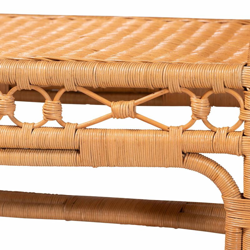 bali & pari Ayala Natural Rattan Accent Bench - Handwoven Wicker Accent Seating with Decorative Apron and Integrated Handles for Living Room, Bedroom, Or Entryway image number 3