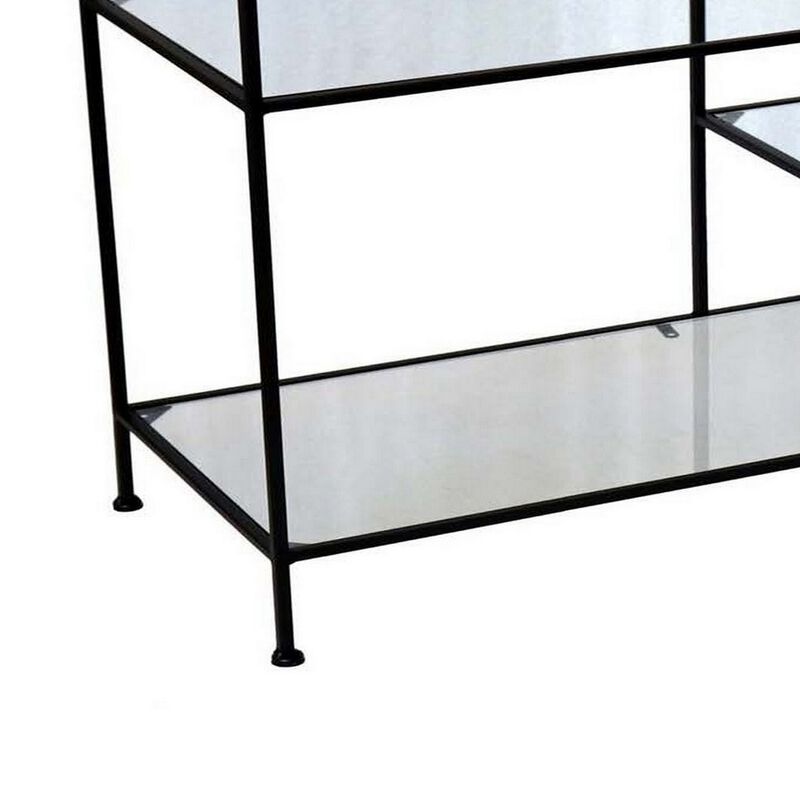 35 Inch Plant Stand Console Table, 4 Shelves, Rectangular top, Black Metal - Benzara