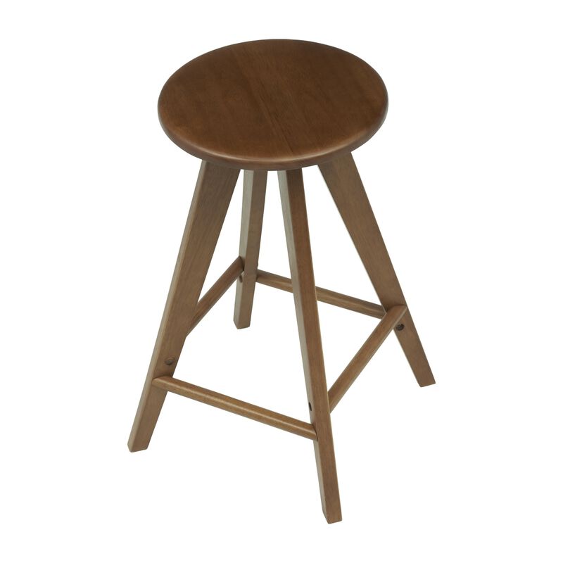 Ceren MidCentury Industrial Round Solid Wood Backless Stool