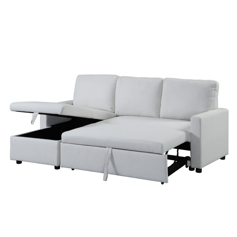 Hiltons Sleeper Sectional Sofa w/Storage, White Fabric LV
