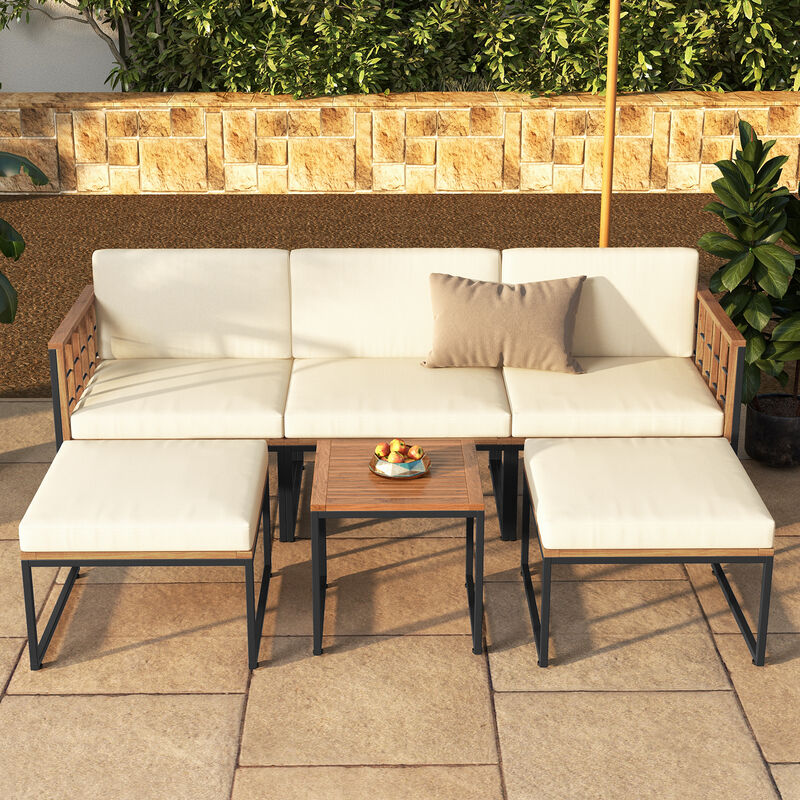 6-Piece Patio Furniture Set with Coffee Table and Ottomans for Outdoor Living